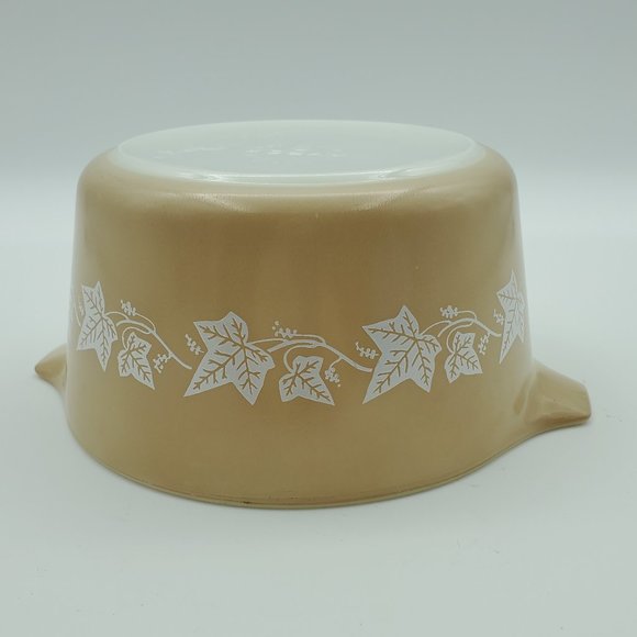 Pyrex Sandalwood 473 1 Quart Casserole Dish White Leaves on Tan - Picture 10 of 11
